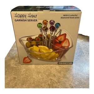 NWT Prodyne GS-7-C Happy Hour Garnish Server +6 Diamond Head Picks NEW-BPA Free.